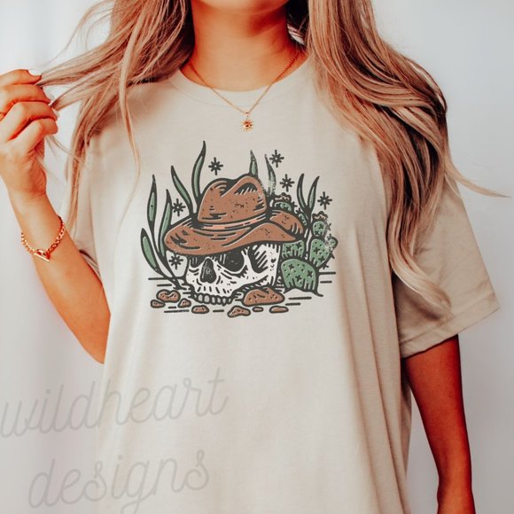 Tops - Desert Skull Graphic T-shirt, Unisex Short Sleeve Crew Neck Graphic Tee